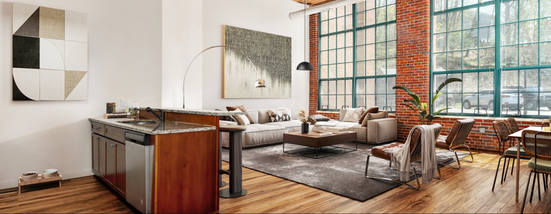 living room with furniture and windows
